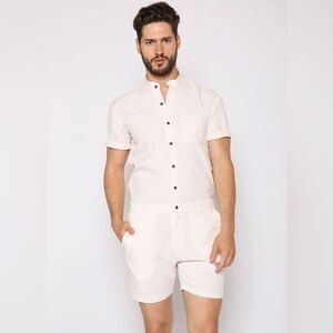 Romperjack Pink White seersucker Romper Shorts XXL NWT